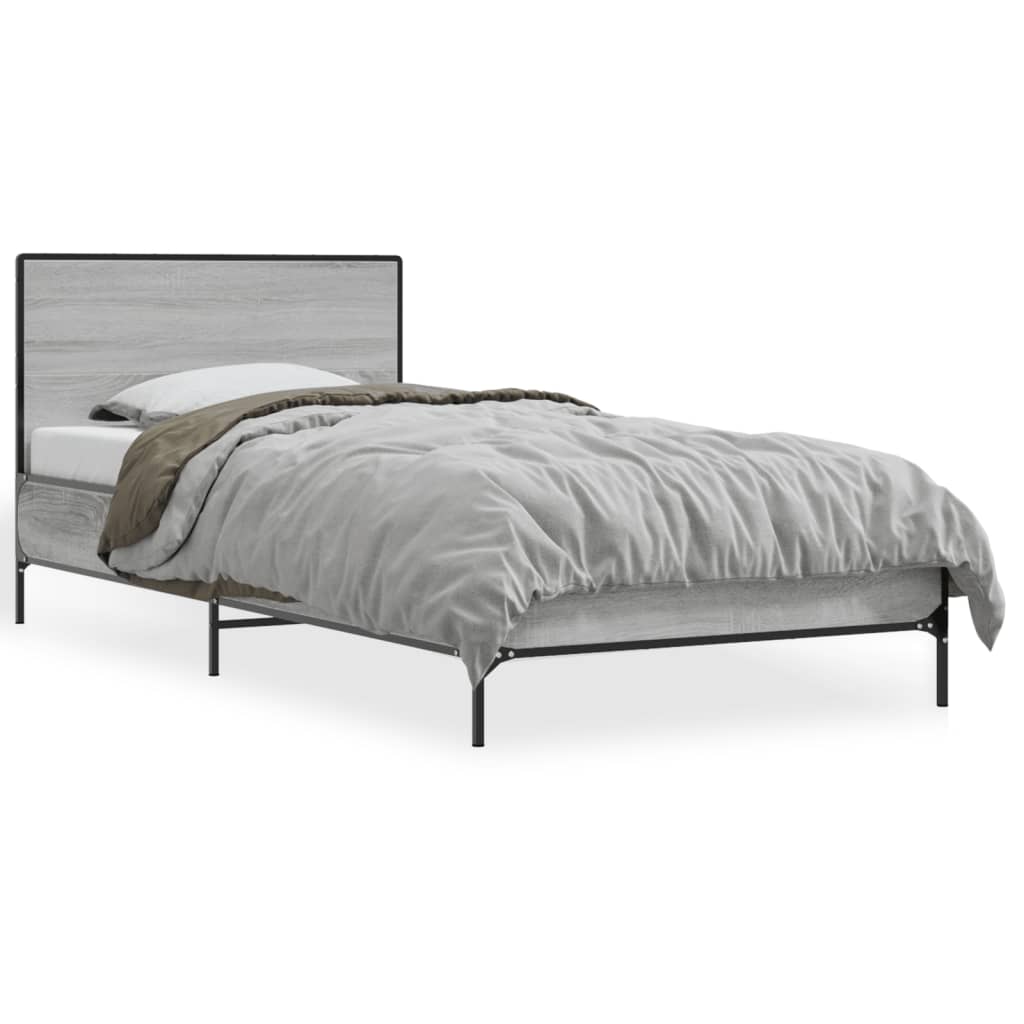 vidaXL Bed Frame without Mattress Grey Sonoma 75x190 cm Small Single