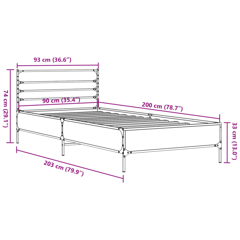 vidaXL Bed Frame without Mattress Smoked Oak 90x200 cm