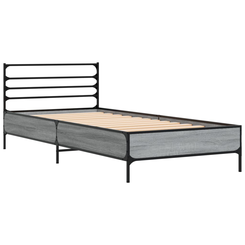 vidaXL Bed Frame without Mattress Grey Sonoma 75x190 cm Small Single