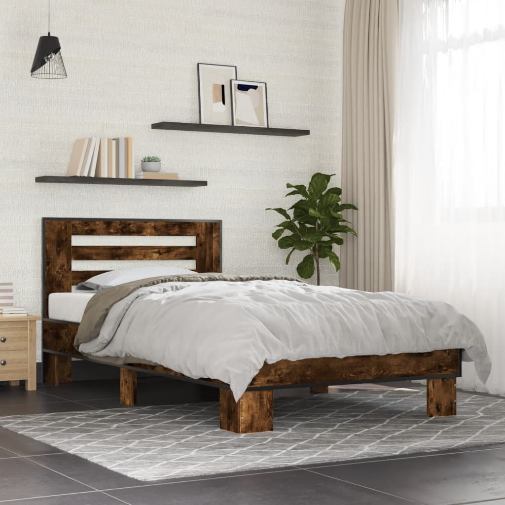 vidaXL Bed Frame without Mattress Smoked Oak 75x190 cm Small Single