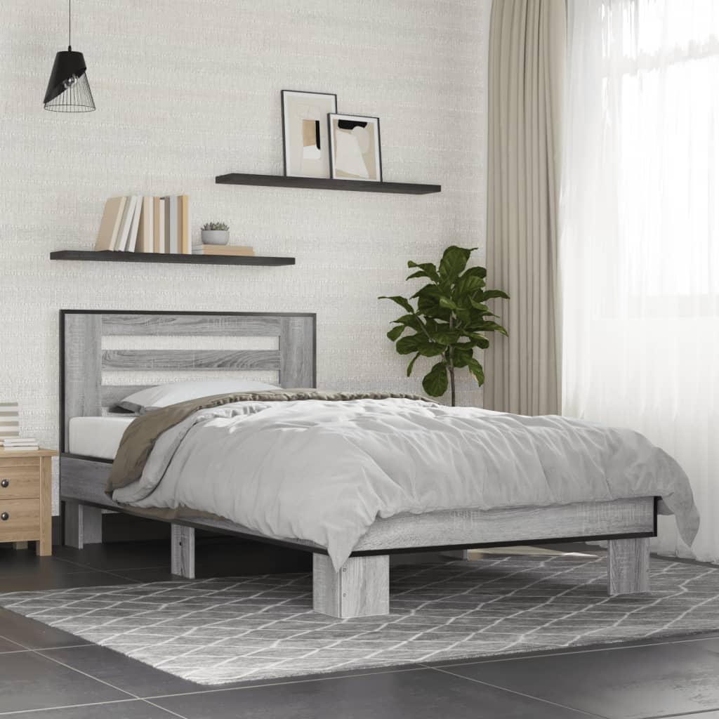 vidaXL Bed Frame without Mattress Grey Sonoma 75x190 cm Small Single