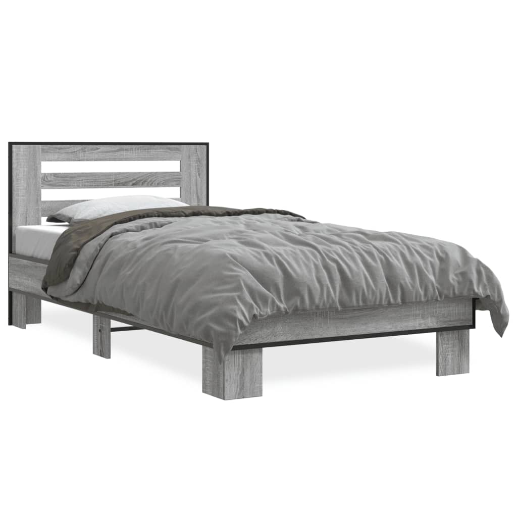 vidaXL Bed Frame without Mattress Grey Sonoma 75x190 cm Small Single