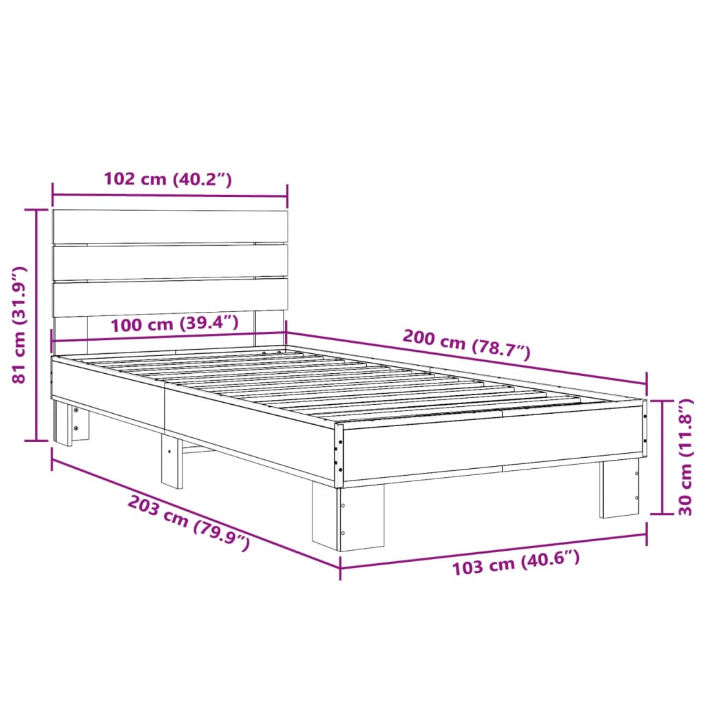 vidaXL Bed Frame without Mattress Sonoma Oak 100x200 cm