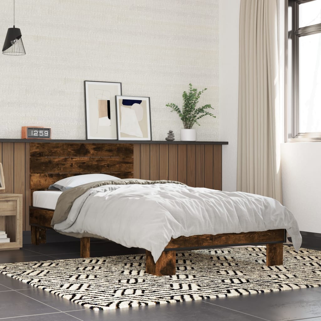 vidaXL Bed Frame without Mattress Smoked Oak 100x200 cm