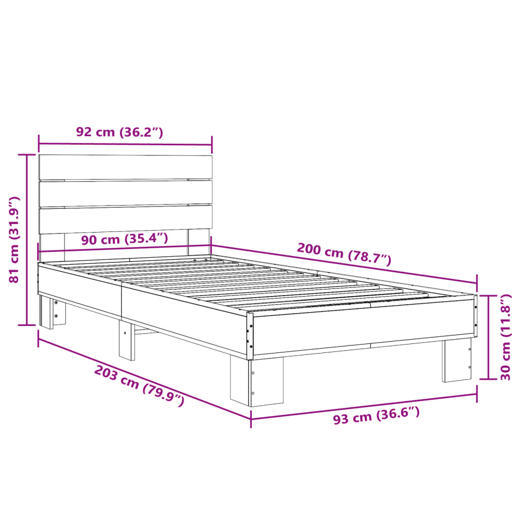 vidaXL Bed Frame without Mattress Black 90x200 cm