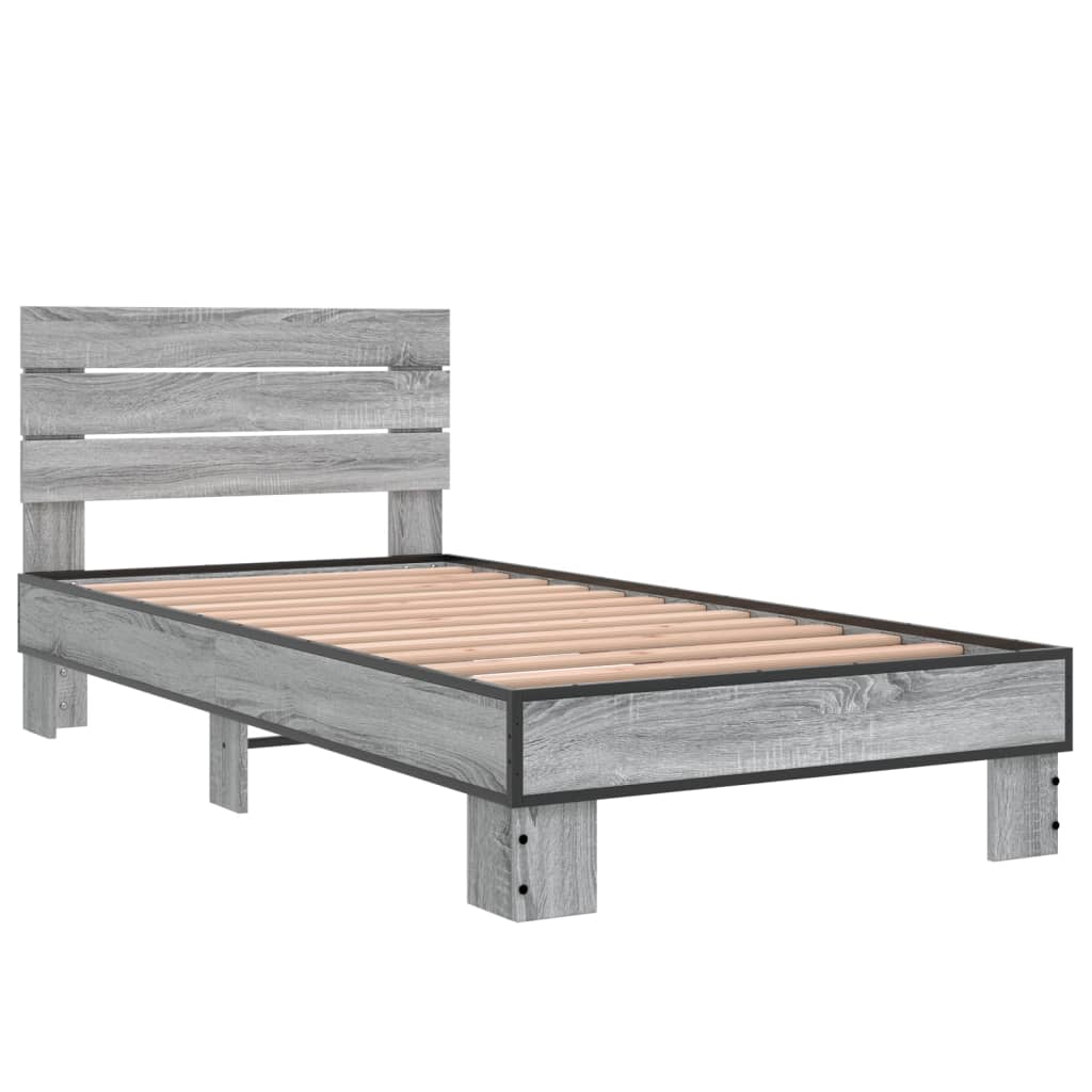 vidaXL Bed Frame without Mattress Grey Sonoma 75x190 cm Small Single