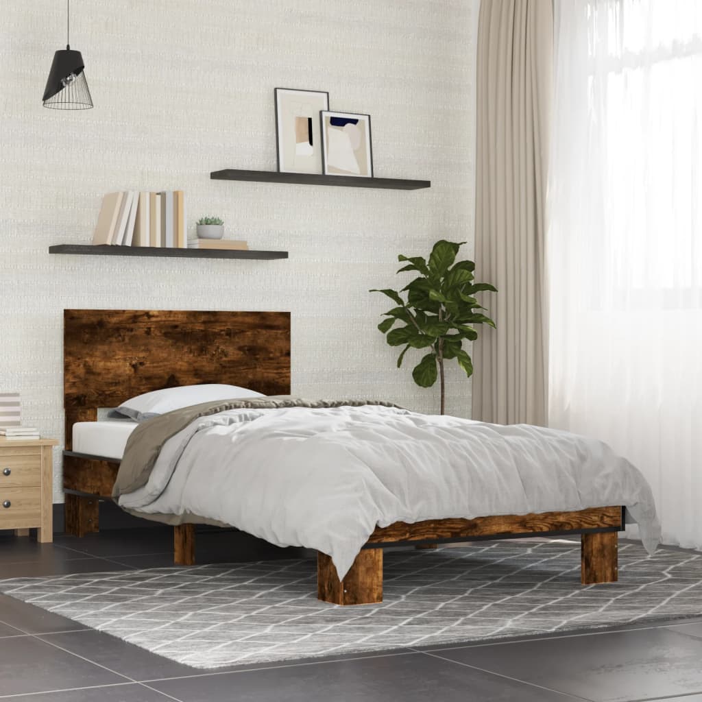 vidaXL Bed Frame without Mattress Smoked Oak 75x190 cm Small Single