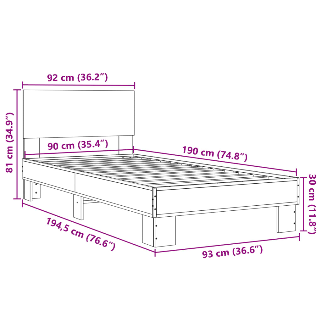 vidaXL Bed Frame without Mattress Black 90x190 cm Single