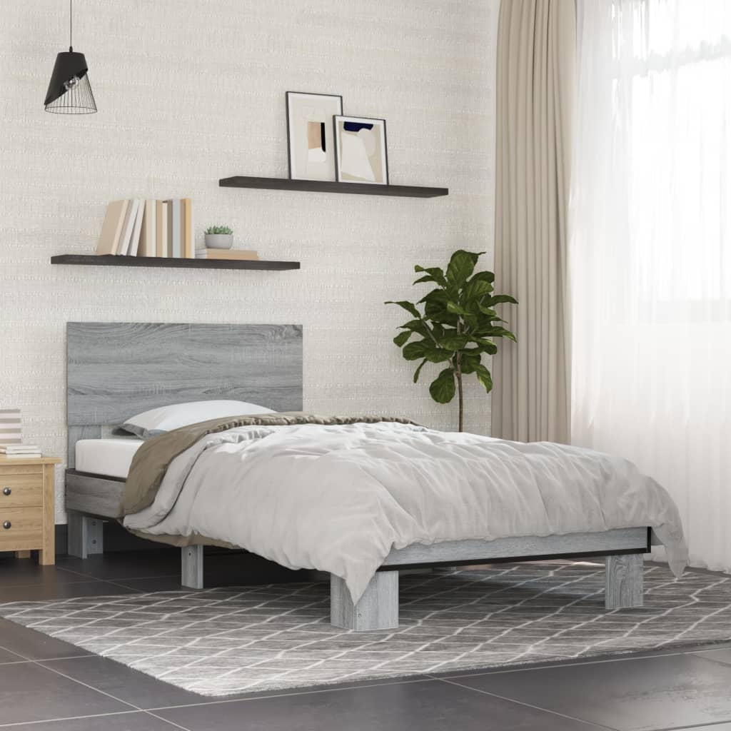 vidaXL Bed Frame without Mattress Grey Sonoma 90x190 cm Single