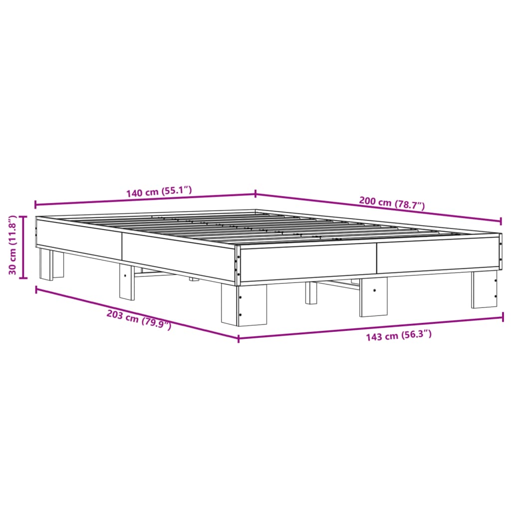 vidaXL Bed Frame without Mattress Grey Sonoma 140x200 cm