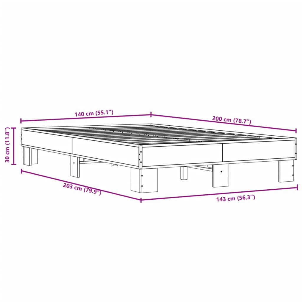 vidaXL Bed Frame without Mattress Brown Oak 140x200 cm