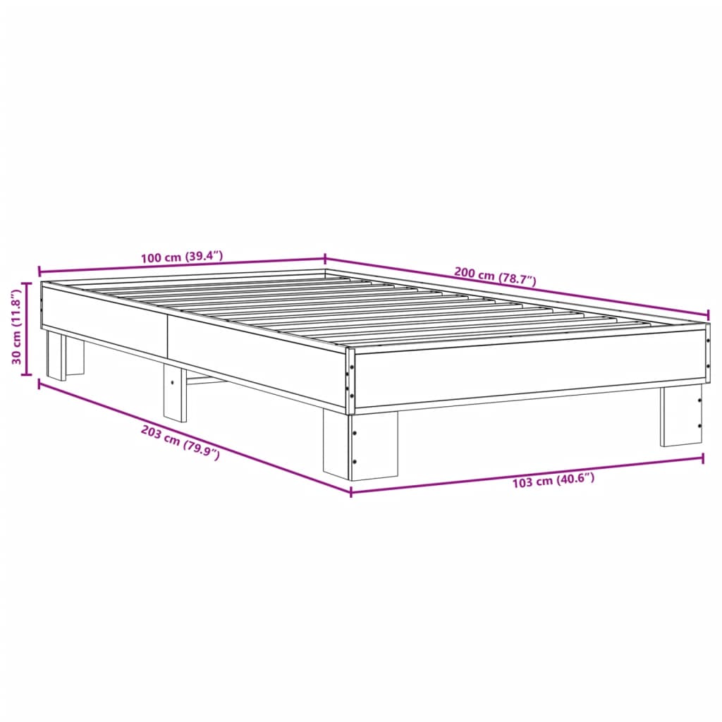 vidaXL Bed Frame without Mattress Brown Oak 100x200 cm