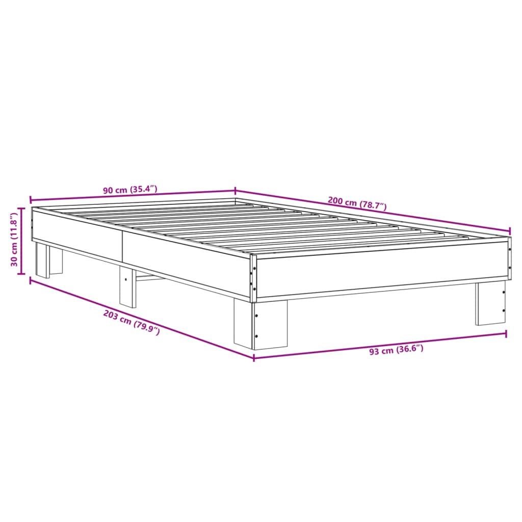 vidaXL Bed Frame without Mattress Grey Sonoma 90x200 cm