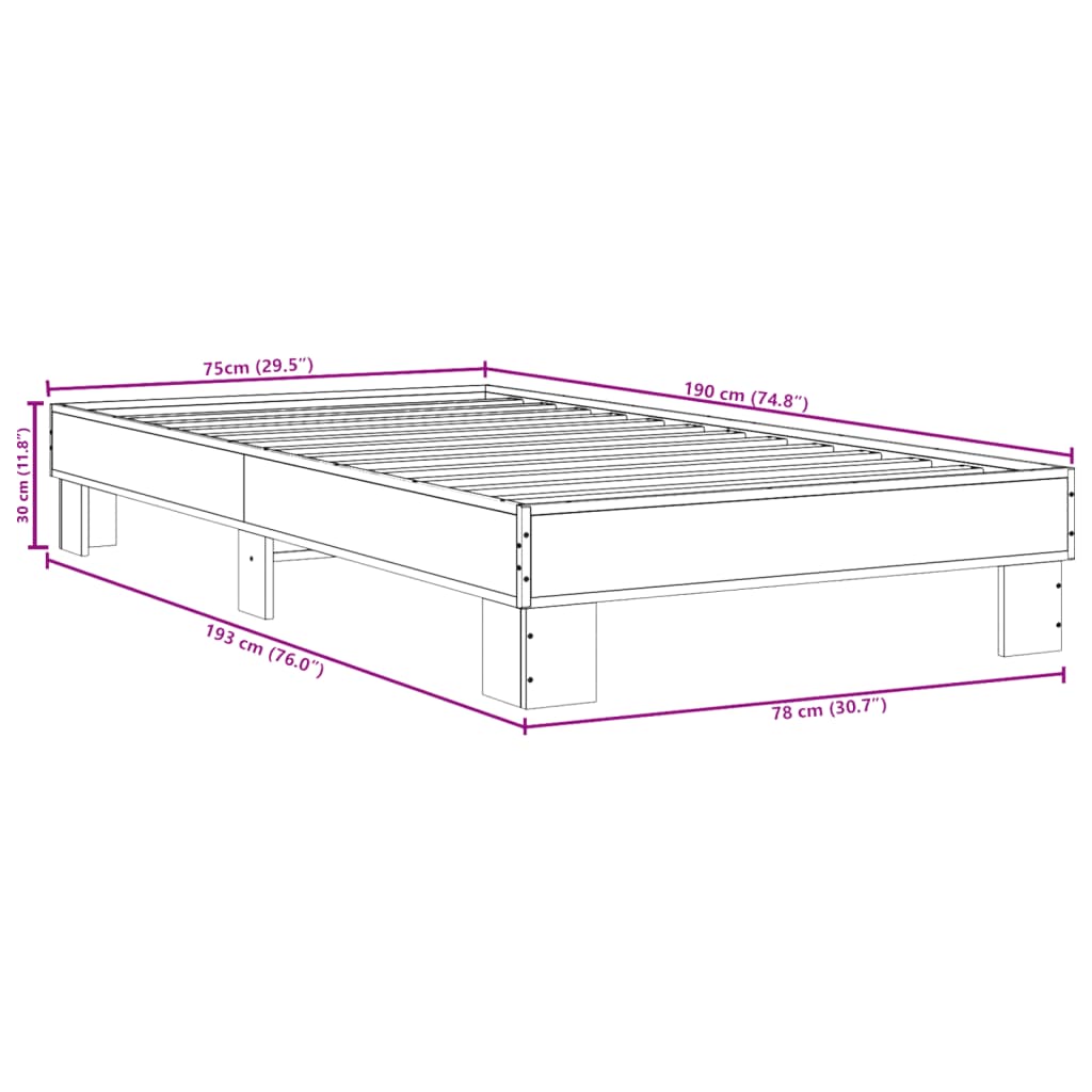 Bed Frame without Mattress Black 75x190 cm Small Single