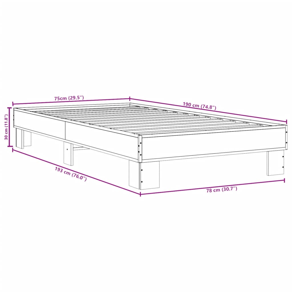 vidaXL Bed Frame without Mattress Brown Oak 75x190 cm Small Single