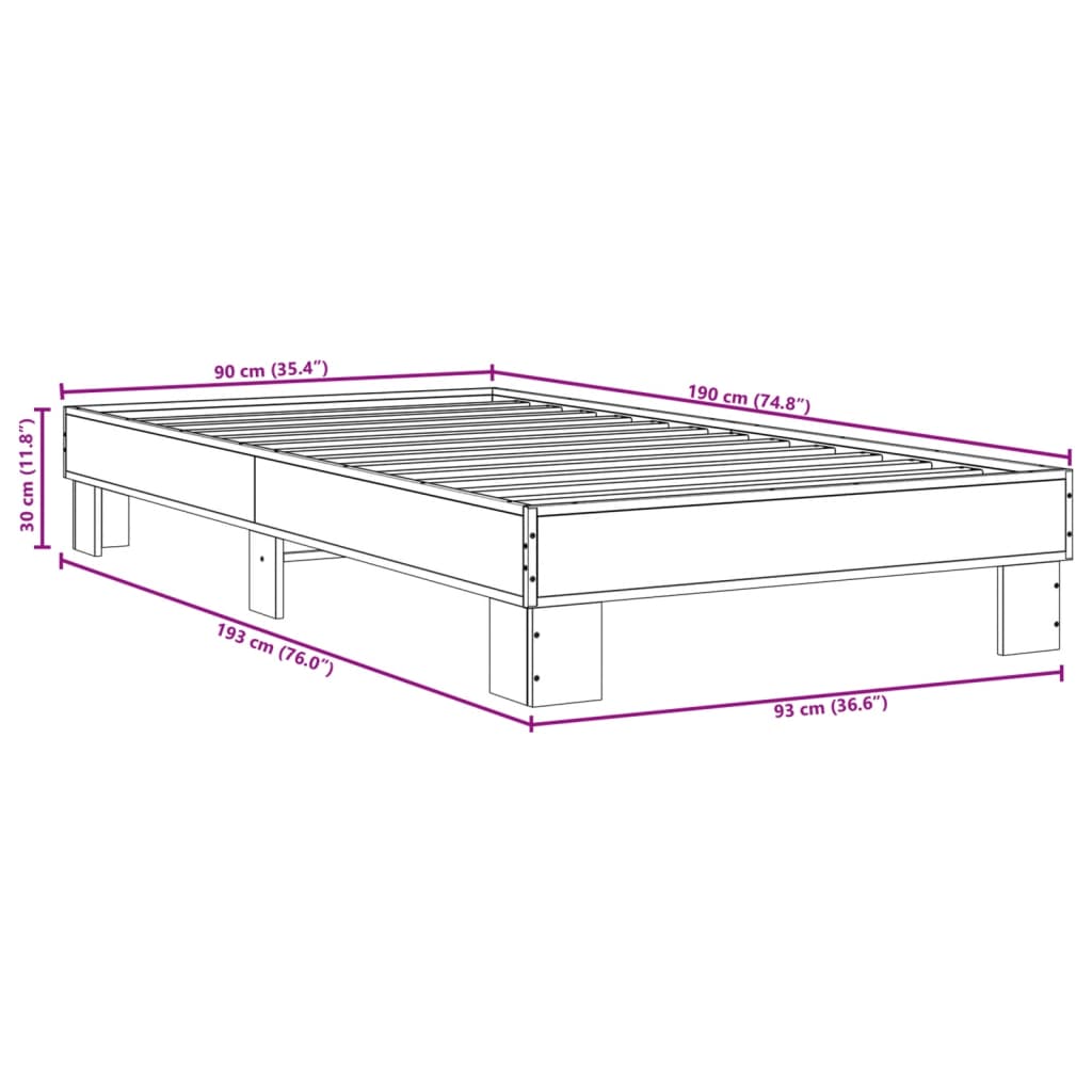 vidaXL Bed Frame without Mattress Sonoma Oak 90x190 cm Single