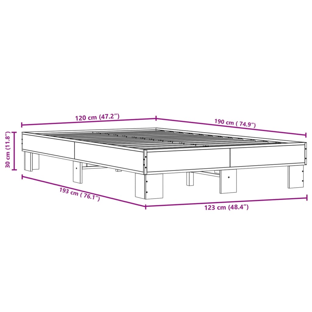 vidaXL Bed Frame without Mattress Sonoma Oak 120x190 cm Small Double