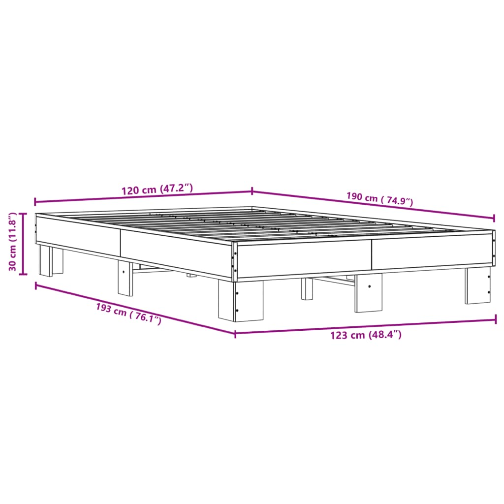 vidaXL Bed Frame without Mattress Smoked Oak 120x190 cm Small Double