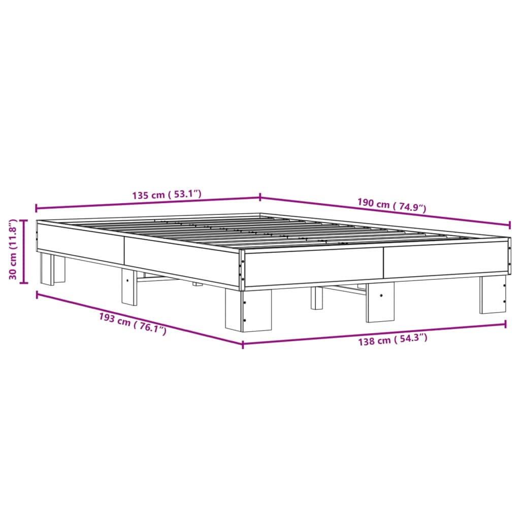 vidaXL Bed Frame without Mattress Sonoma Oak 135x190 cm Double