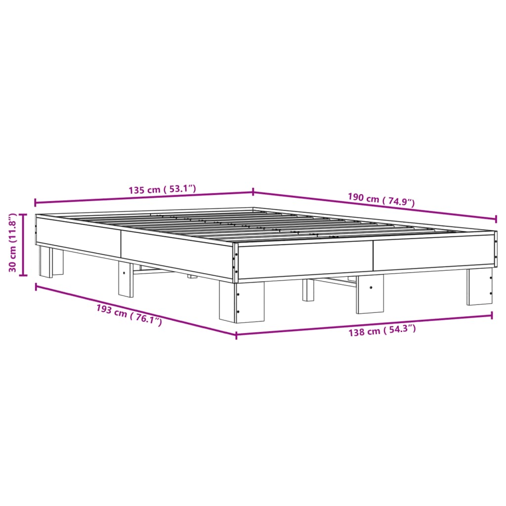 vidaXL Bed Frame without Mattress Grey Sonoma 135x190 cm Double