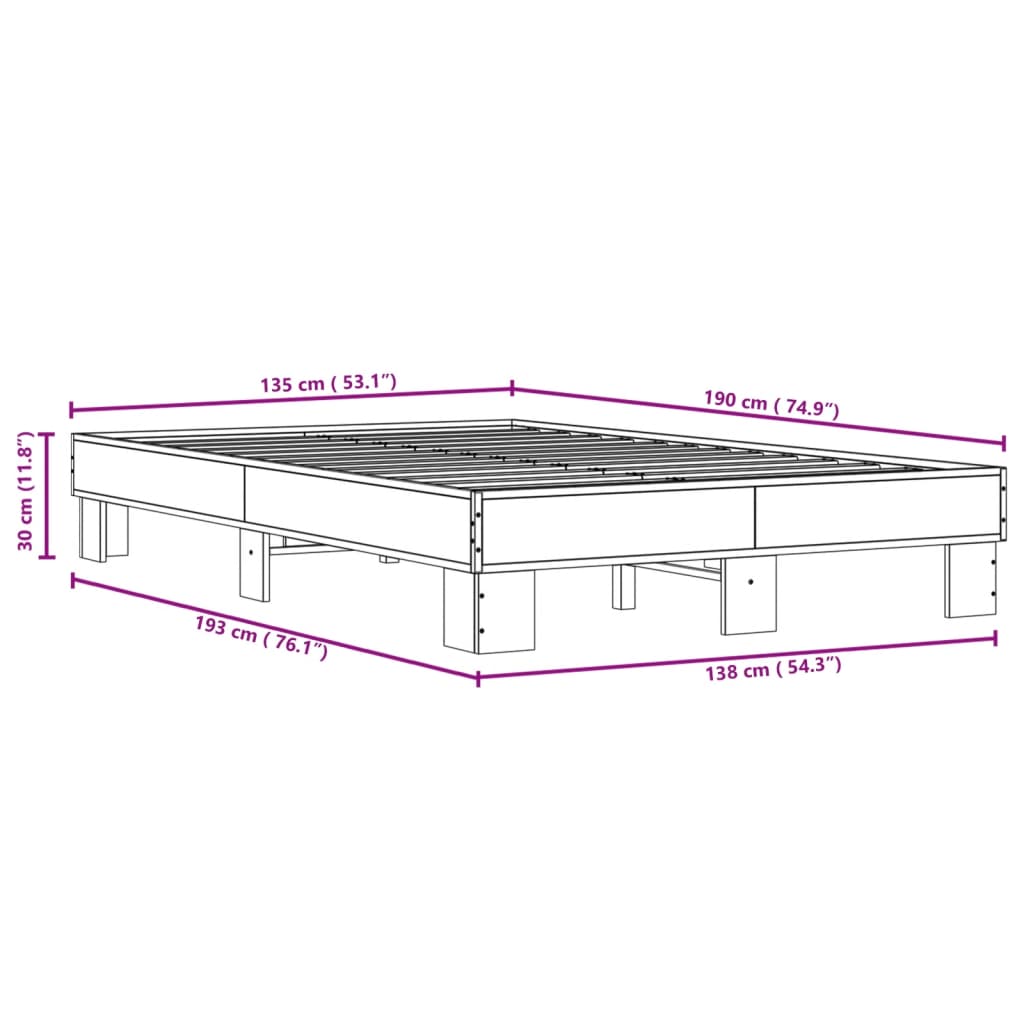 vidaXL Bed Frame without Mattress Brown Oak 135x190 cm Double