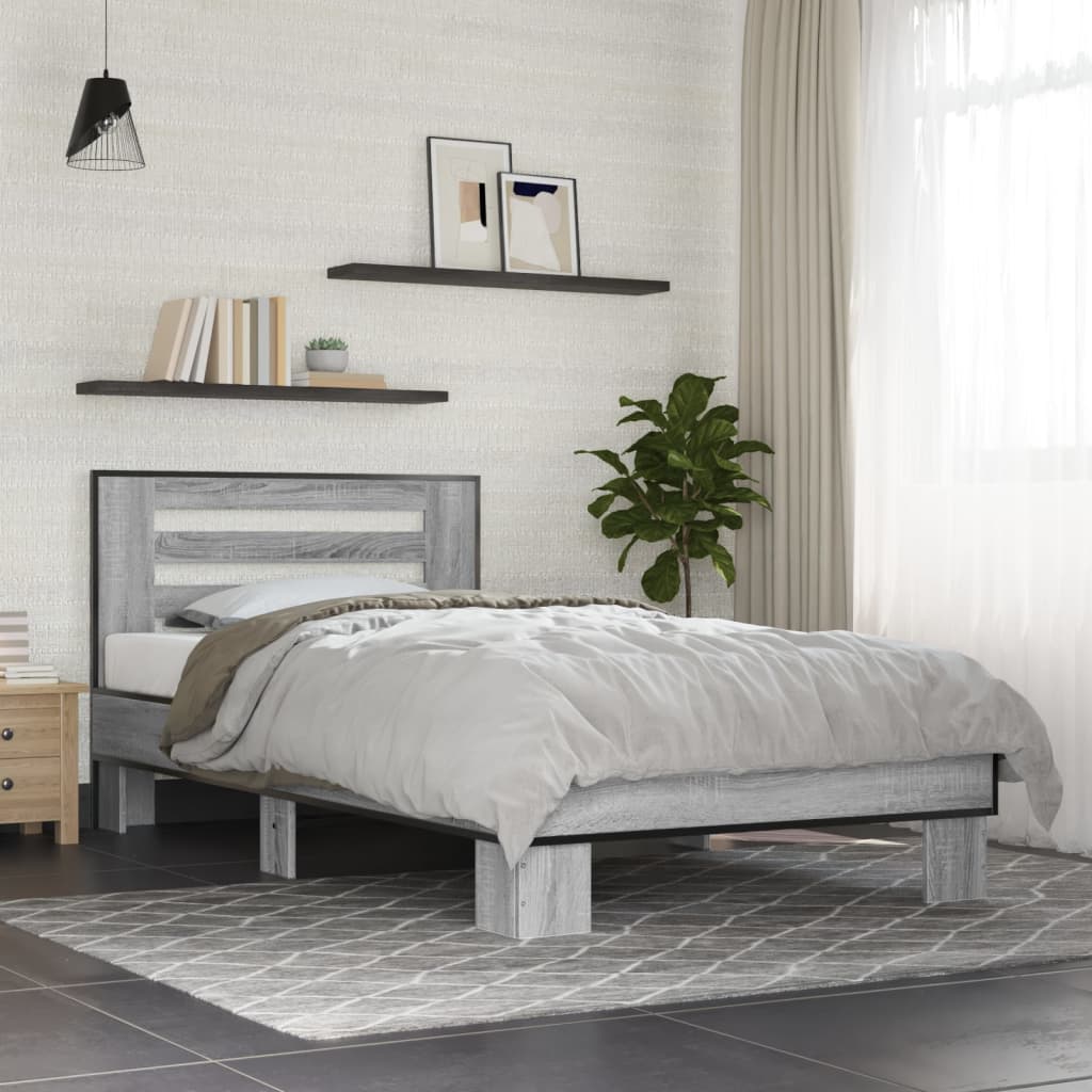 vidaXL Bed Frame without Mattress Grey Sonoma 90x190 cm Single