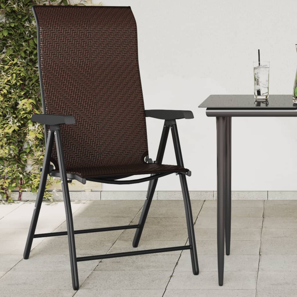 Folding Garden Chairs 4 pcs Brown Poly Rattan