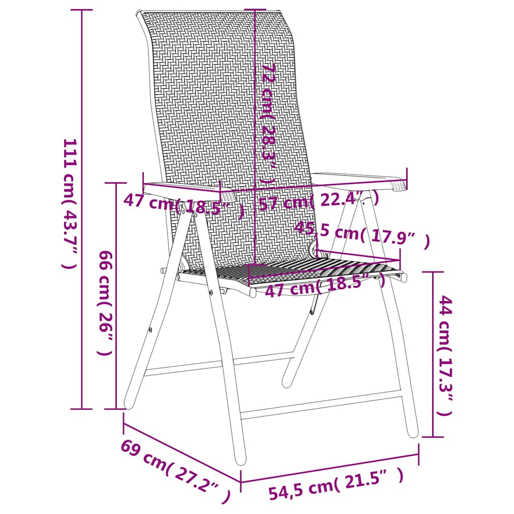 Folding Garden Chairs 4 pcs Grey Poly Rattan