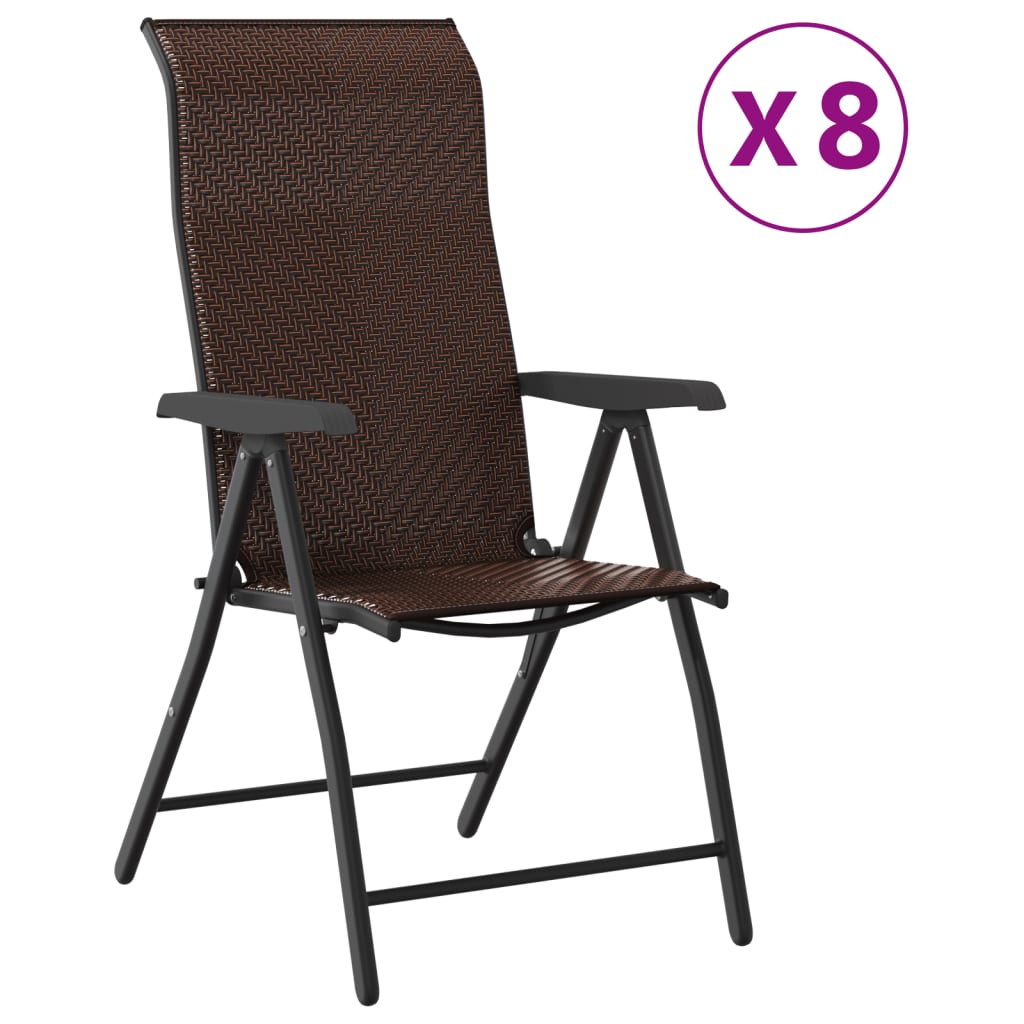 vidaXL Folding Garden Chairs 8 pcs Brown Poly Rattan