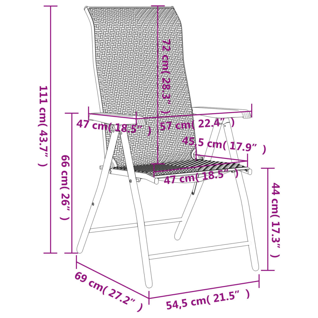 vidaXL Folding Garden Chairs 8 pcs Brown Poly Rattan