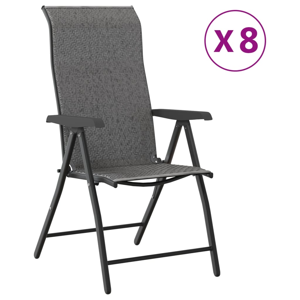 Folding Garden Chairs 8 pcs Grey Poly Rattan