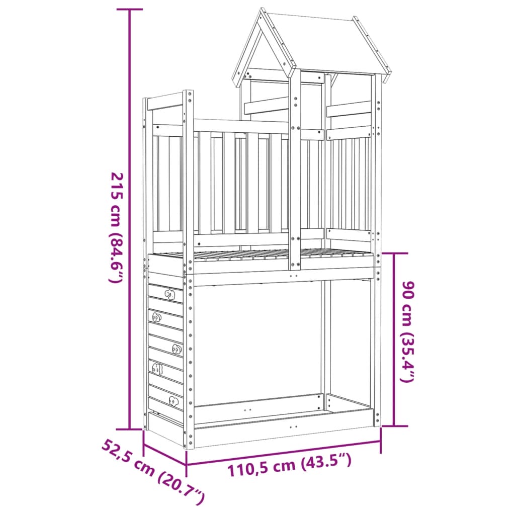 vidaXL Play Tower with Rockwall 110.5x52.5x215cm Solid Wood Douglas Fir