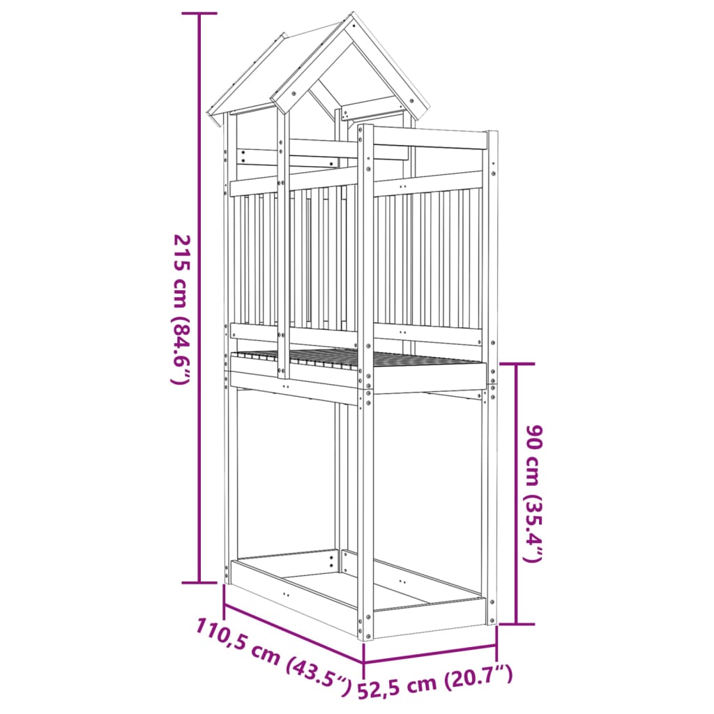 vidaXL Play Tower 110.5x52.5x215 cm Solid Wood Douglas Fir