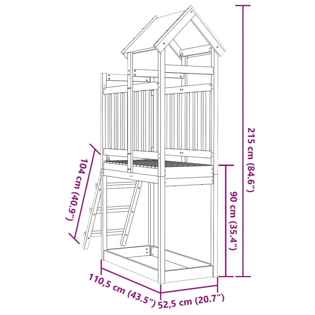 vidaXL Play Tower with Ladder 110.5x52.5x215 cm Solid Wood Pine