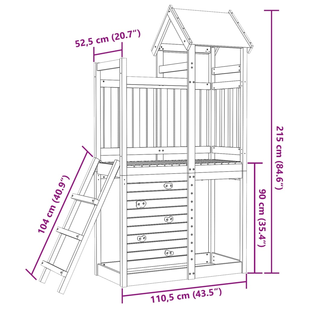 vidaXL Play Tower with Rockwall 110.5x52.5x215cm Solid Wood Pine