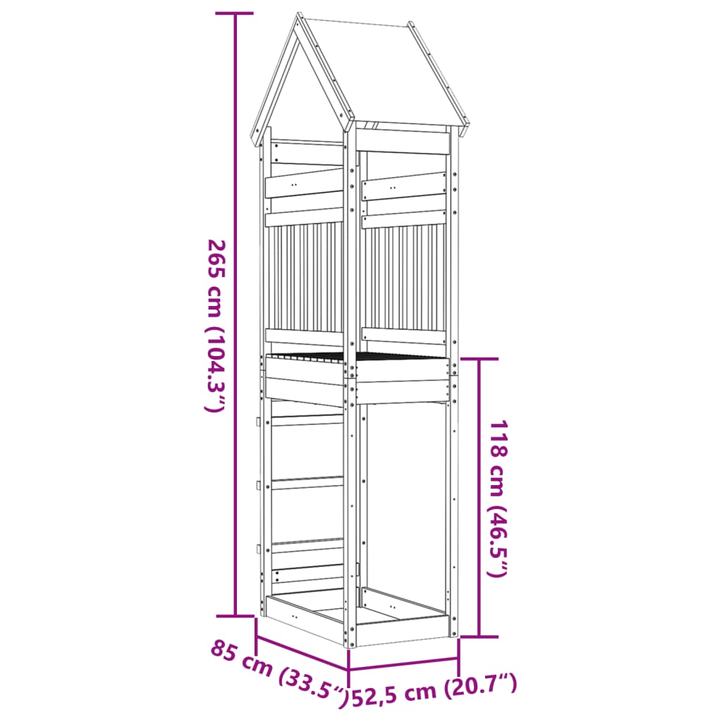 vidaXL Play Tower 85x52.5x265 cm Solid Wood Pine