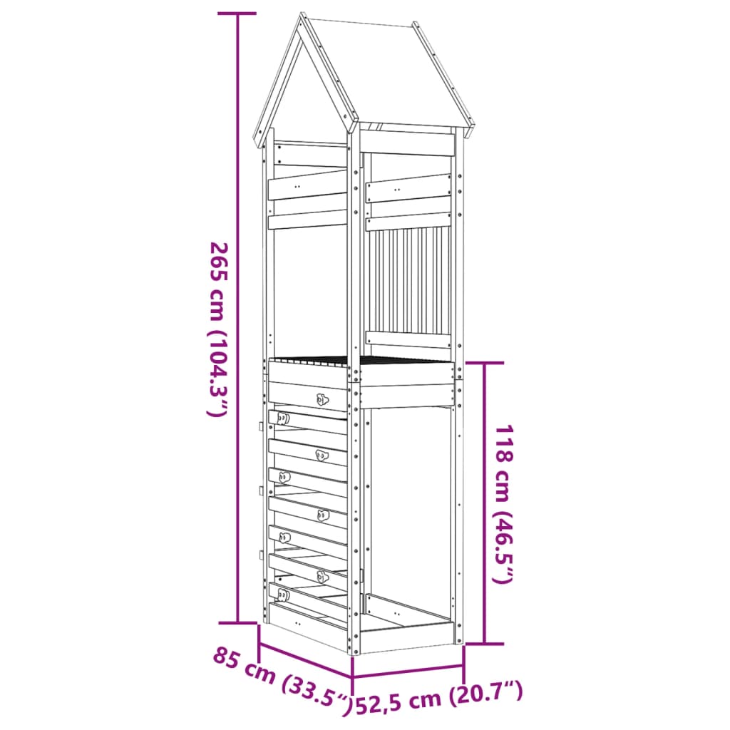 vidaXL Play Tower with Rockwall 85x52.5x265 cm Solid Wood Douglas Fir