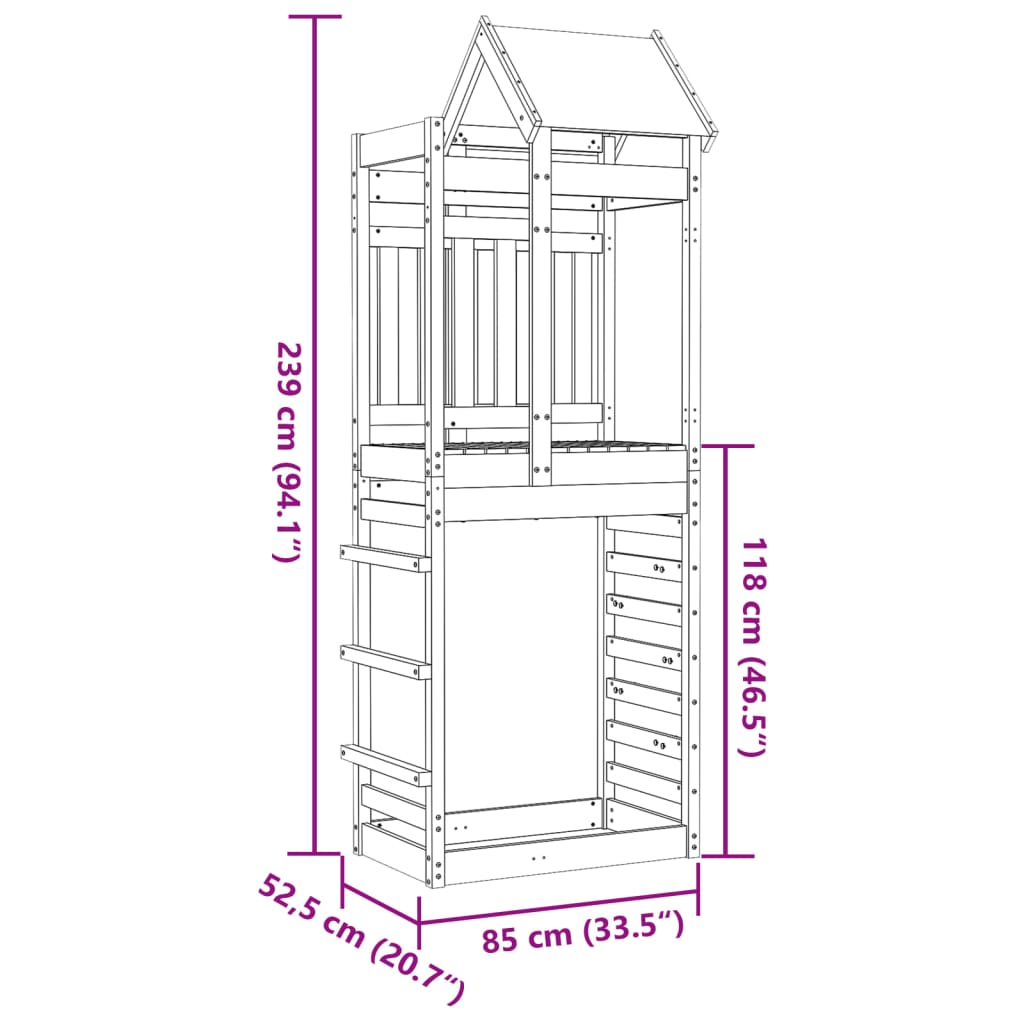 vidaXL Play Tower with Rockwall 85x52.5x239 cm Solid Wood Pine