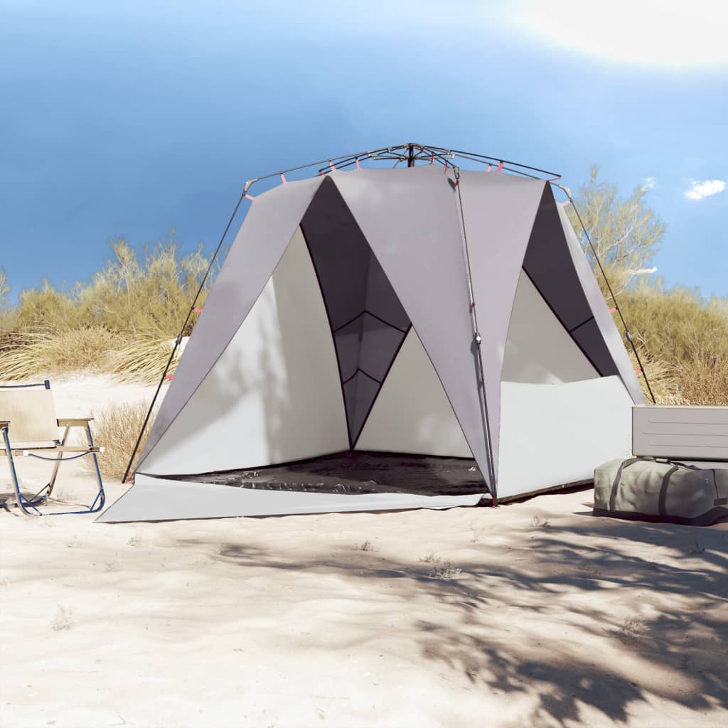 vidaXL Beach Tent 4-Person Grey Quick Release Waterproof