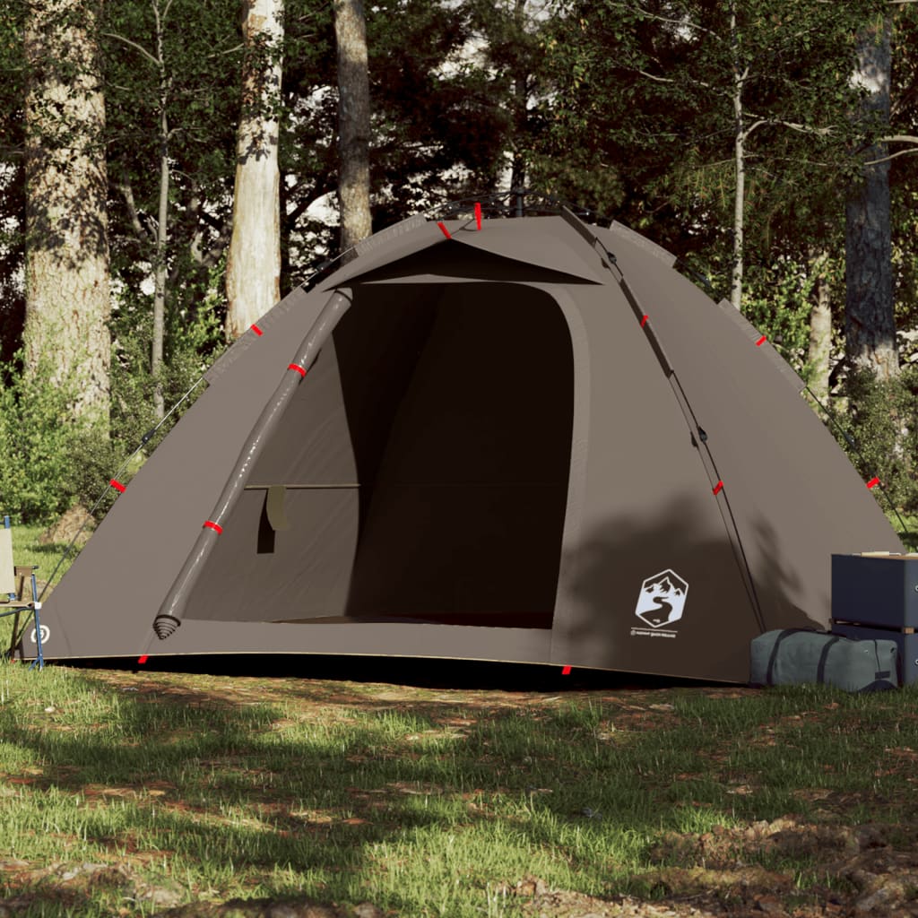 vidaXL Fishing Tent 4-Person Brown Quick Release