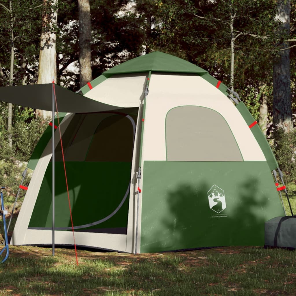 vidaXL Camping Tent Cabin 4-Person Green Quick Release