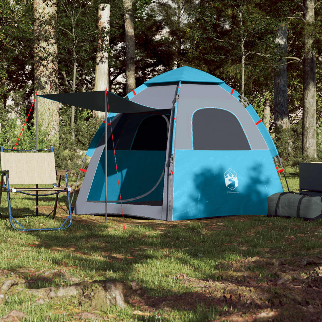 vidaXL Camping Tent Cabin 4-Person Blue Quick Release