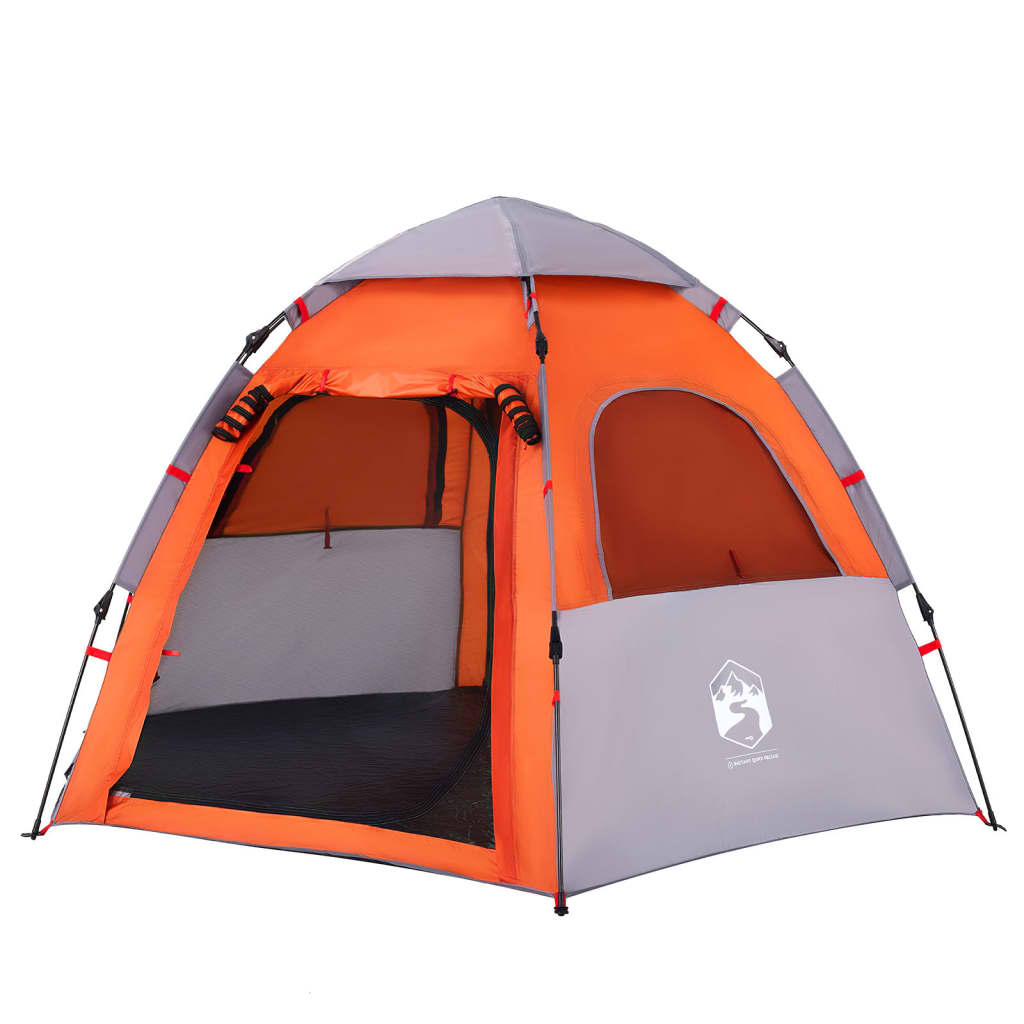 vidaXL Camping Tent Cabin 4-Person Grey and Orange Quick Release