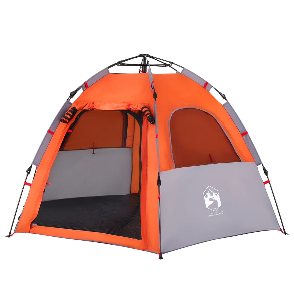 vidaXL Camping Tent Cabin 4-Person Grey and Orange Quick Release