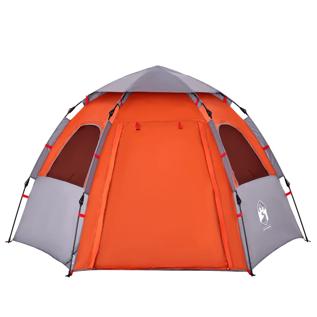 vidaXL Camping Tent Cabin 4-Person Grey and Orange Quick Release