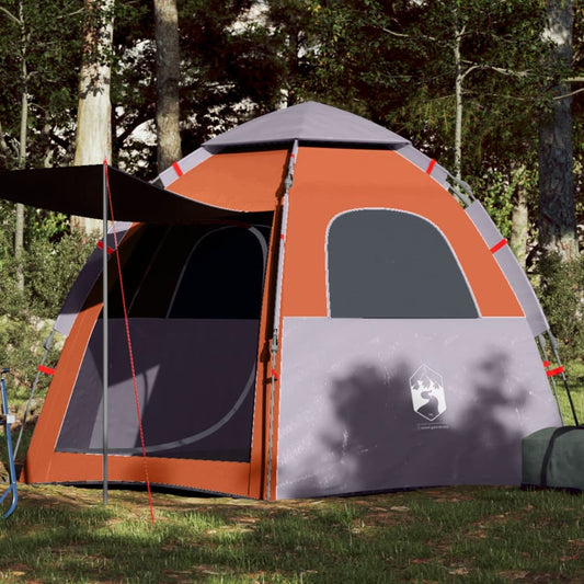 vidaXL Camping Tent Cabin 4-Person Grey and Orange Quick Release