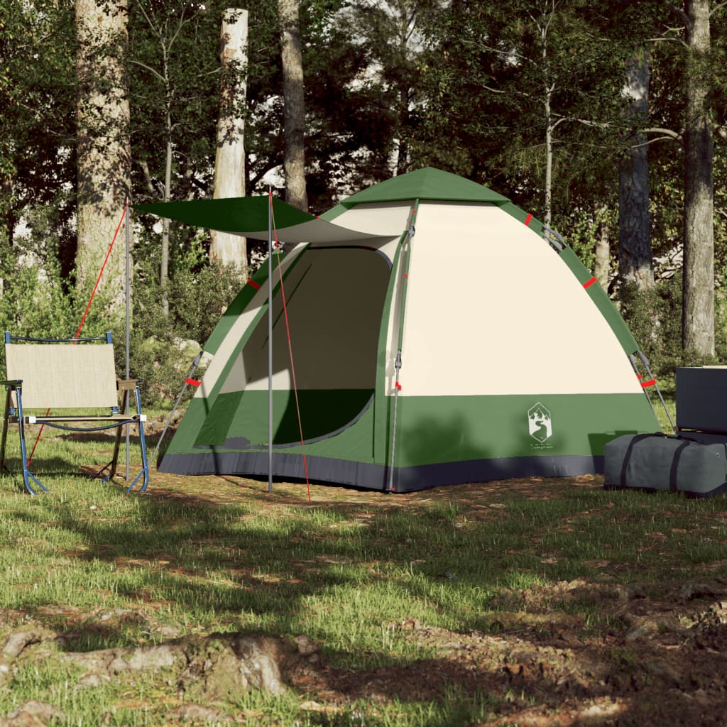 vidaXL Camping Tent Cabin 4-Person Green Quick Release