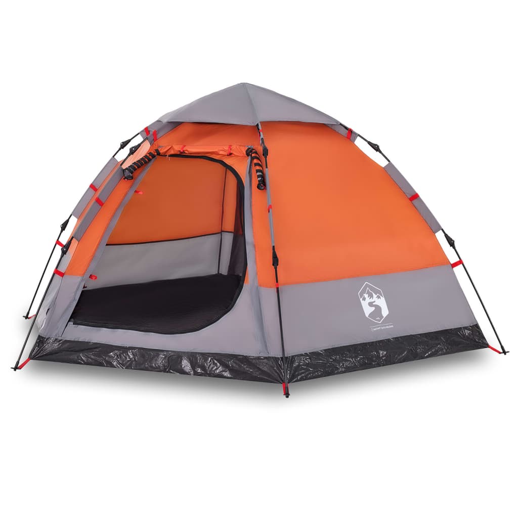 vidaXL Camping Tent Cabin 4-Person Grey and Orange Quick Release