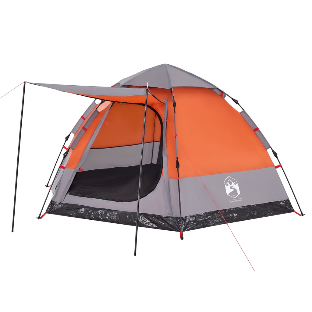 vidaXL Camping Tent Cabin 4-Person Grey and Orange Quick Release