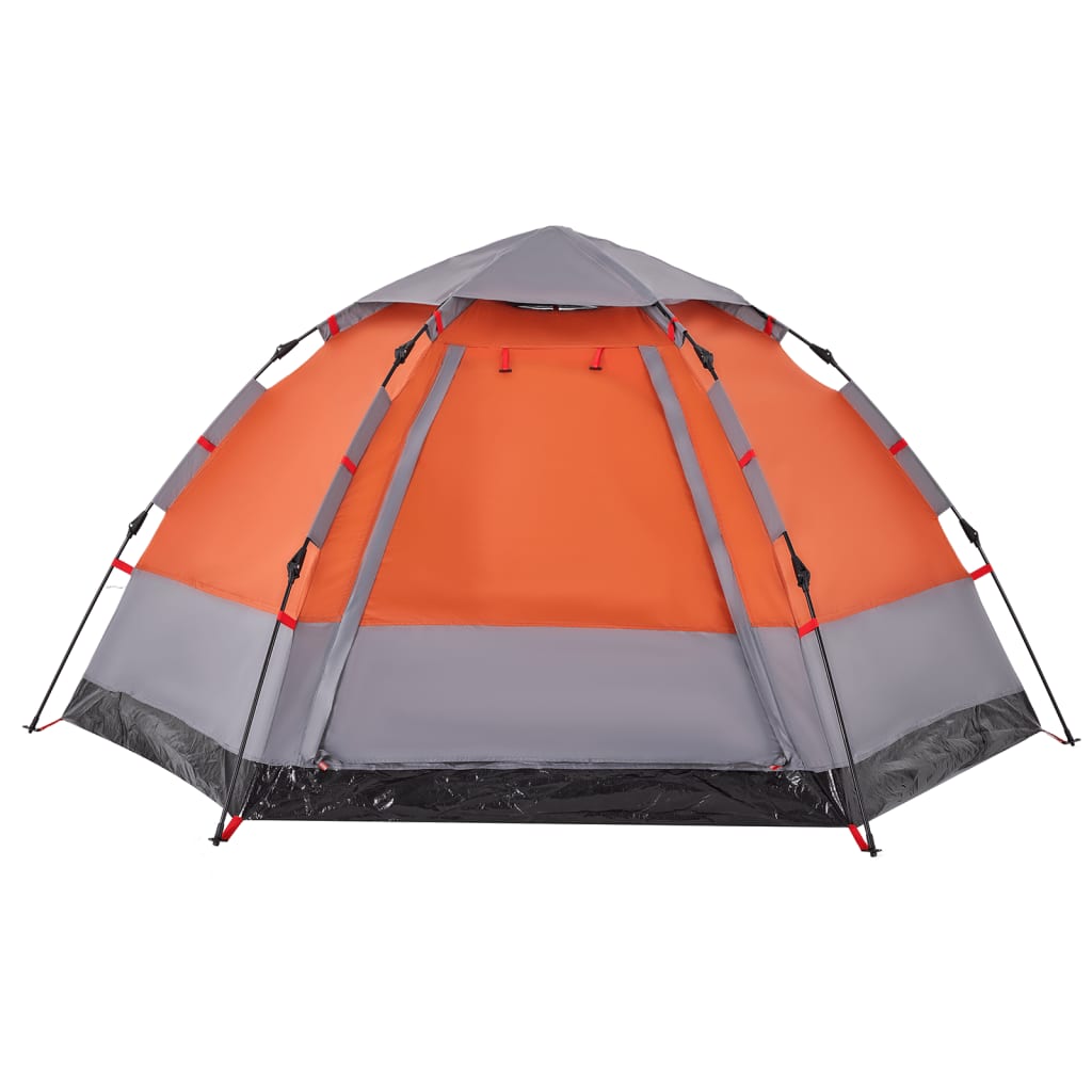 vidaXL Camping Tent Cabin 4-Person Grey and Orange Quick Release